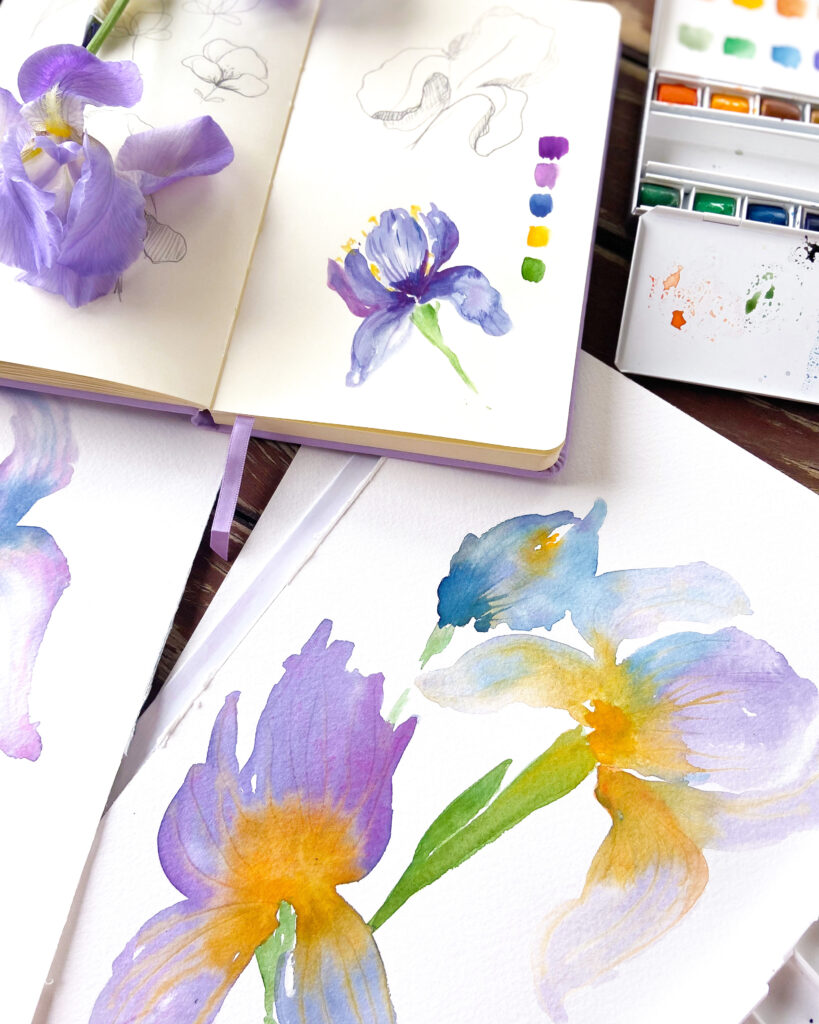irises watercolor painting
