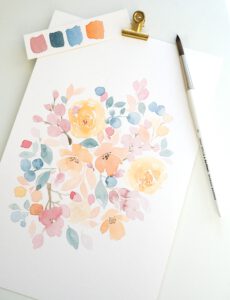 floral watercolor bouquet in pastelle tones