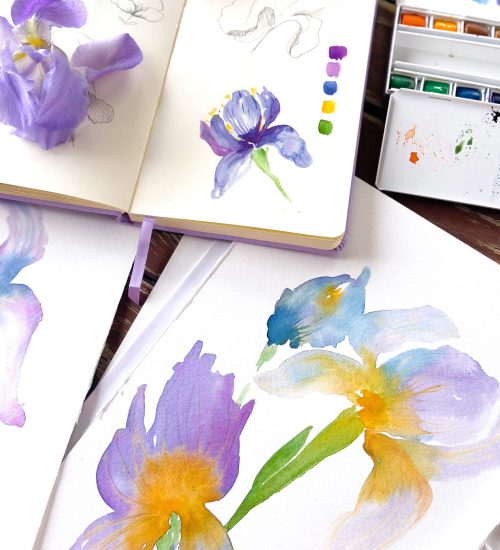 irises watercolor painting